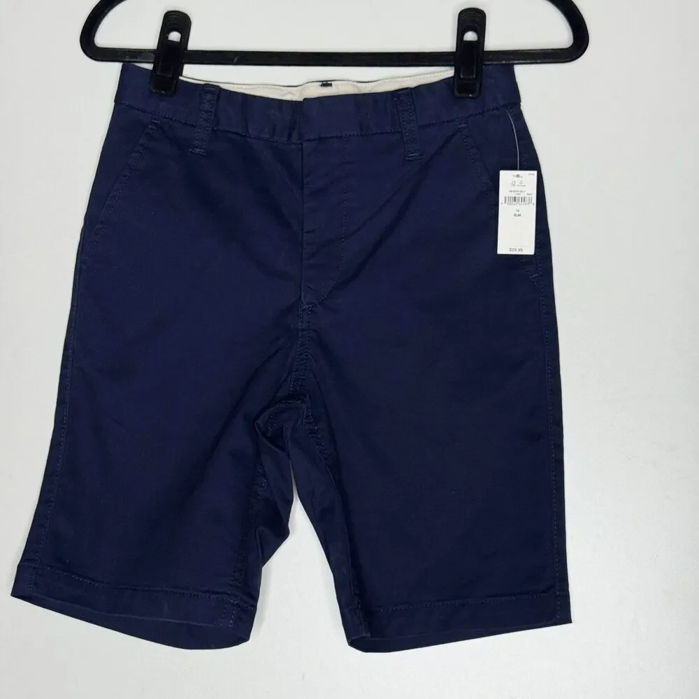 New Gap Kids Uniform Dressy Chino Shorts  Navy Blue Boys Size 14 Slim